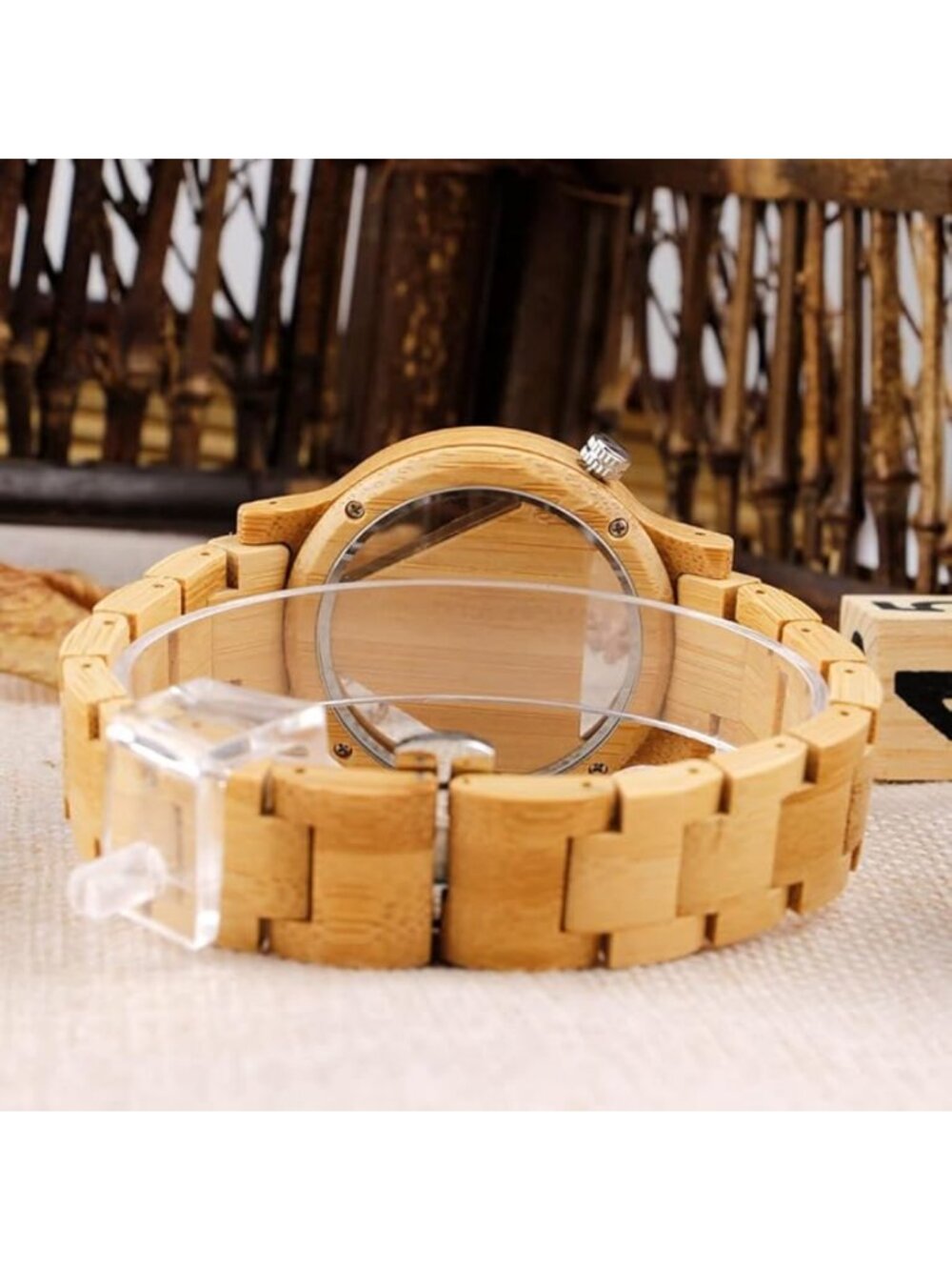 Men's Watch Colorful Bamboo Wooden Handmade Analog Dial Quartz Casual Wristwatch - Picture 6 of 7